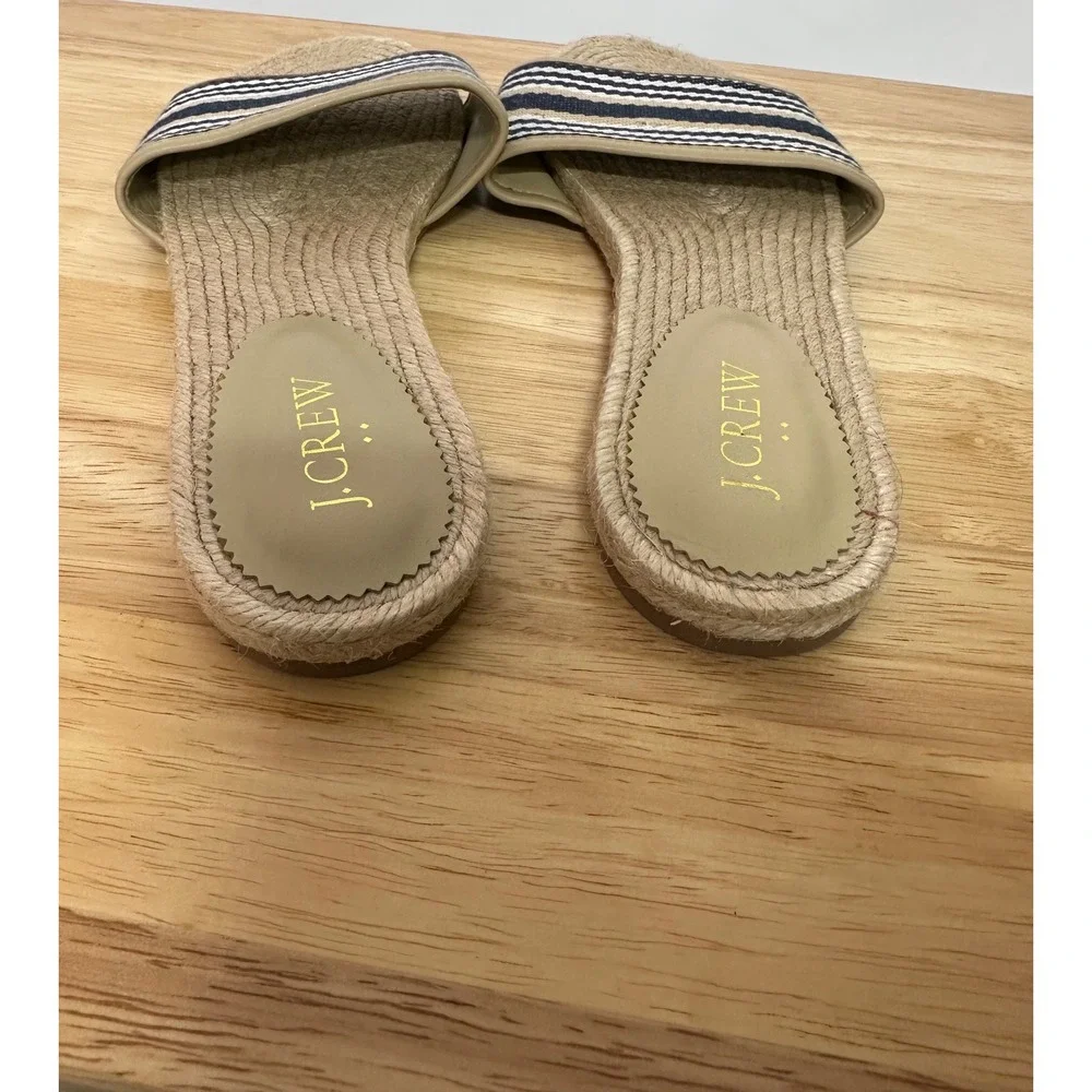 J. Crew Factory Womens Espadrille Slide‎ Sandals 9 Navy Beige Flats Preppy FLAW